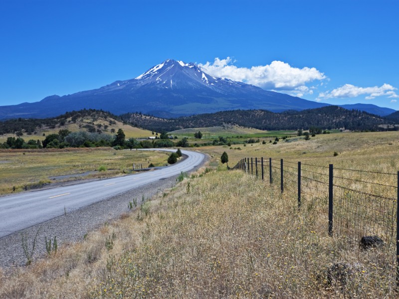 Country road with Mt. Shasta, California