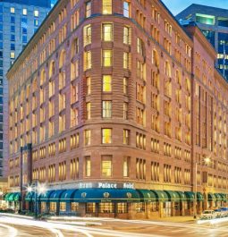 exterior view of the corner of the brown palace hotel