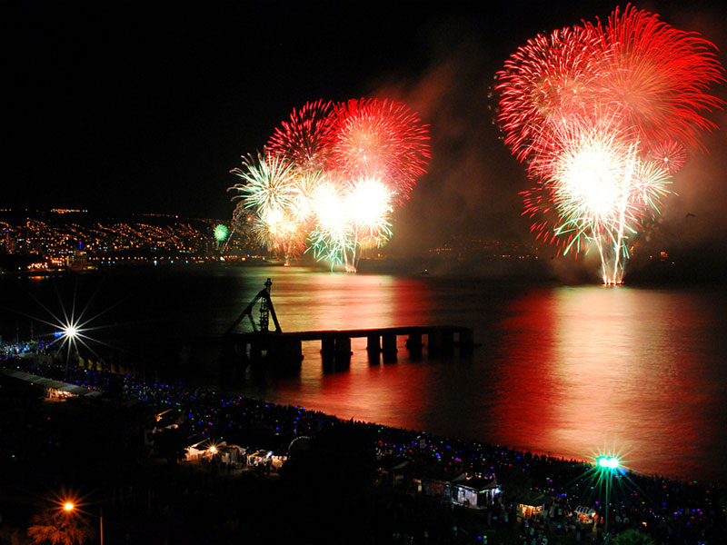 fireworks over skyline in chile