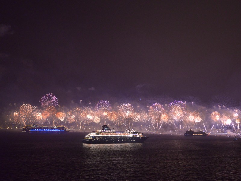 New Year`s Eve Fireworks in Copacabana Brazil