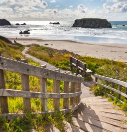 wooden staircase to Bandon Beach, Oregon