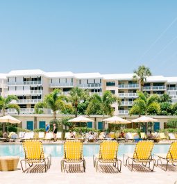 yellow cabana chairs on beach