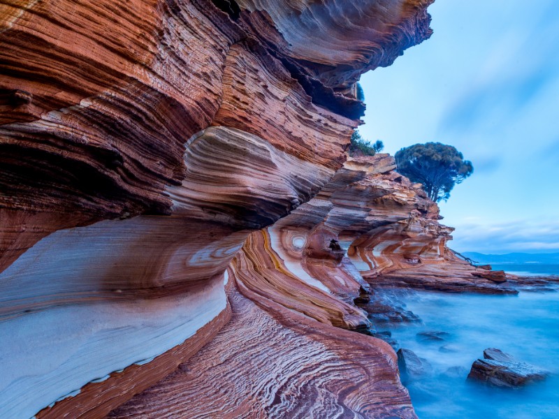 The painted cliffs on Maria Island, Tasmania.