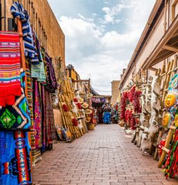 view down the aisle at an open air artisanal market