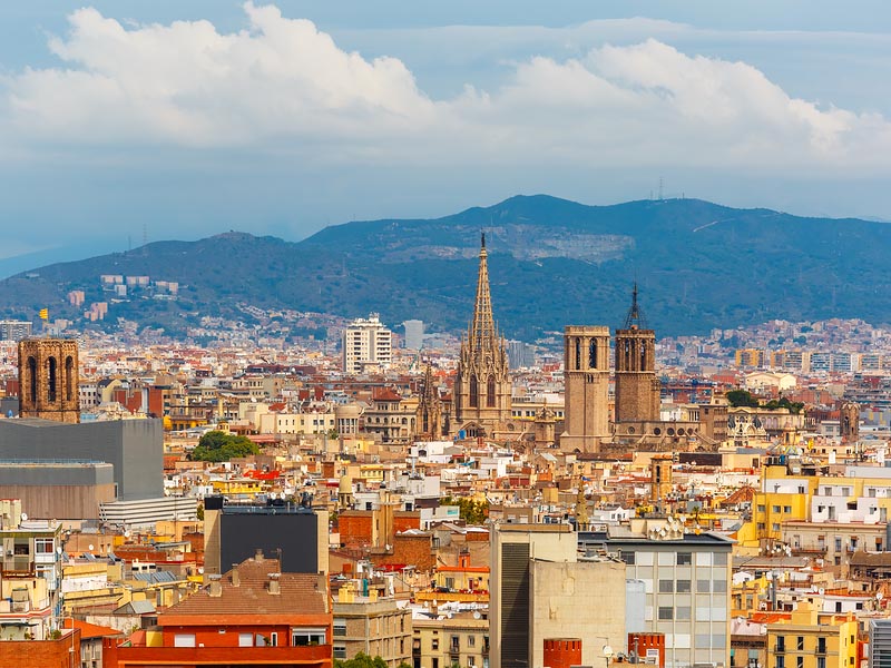 Barcelona with Montjuic Mountain in the background