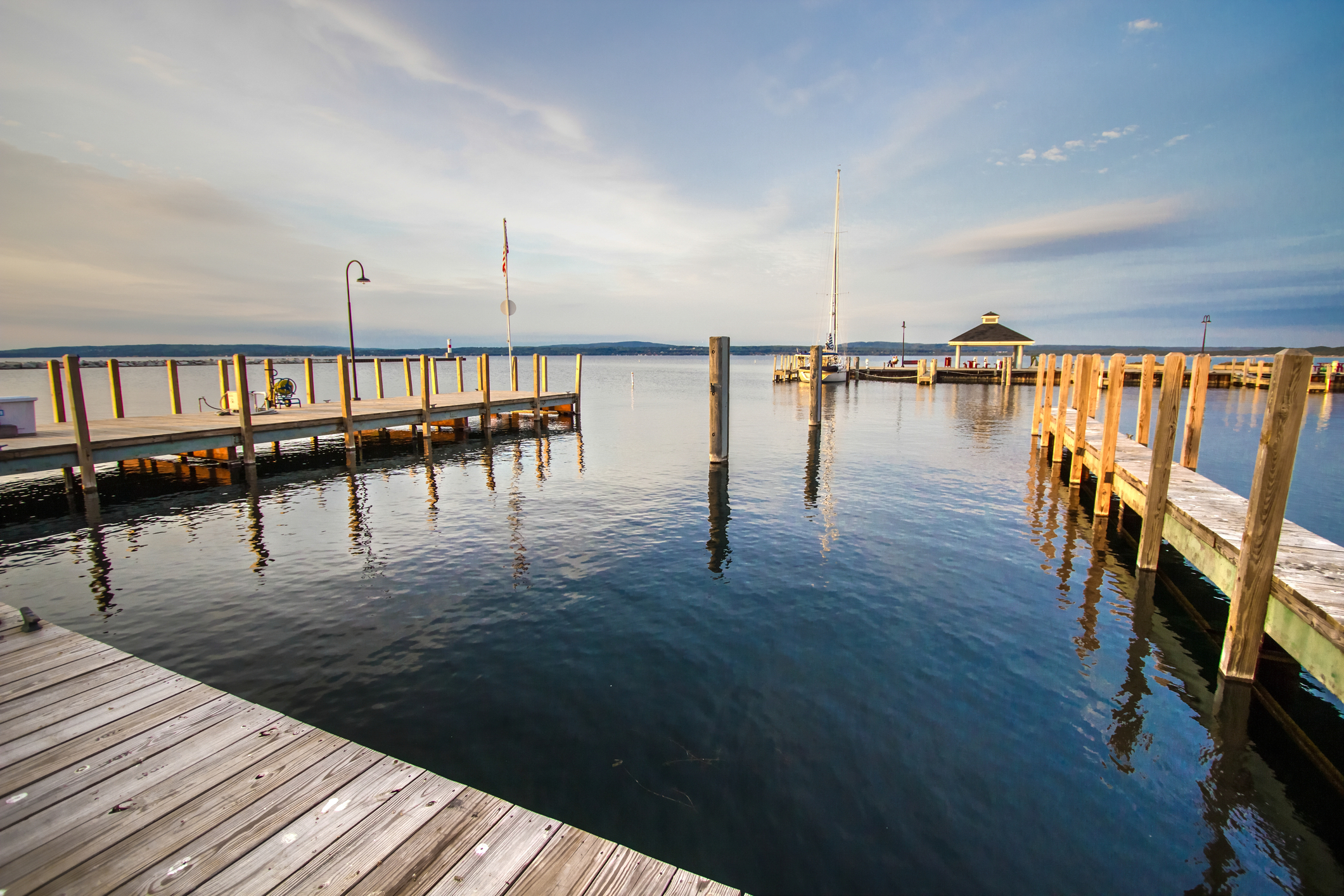 Marina and harbor of the Great Lakes coastal town of Petoskey, Michigan.