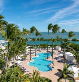 An aerial view of the pool at Hawks Cay Resort