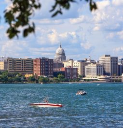 Skyline of Madison, Wisconsin with water