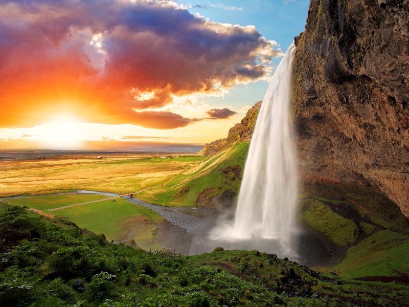 Sunrise at Seljalandsfoss Waterfall, Iceland