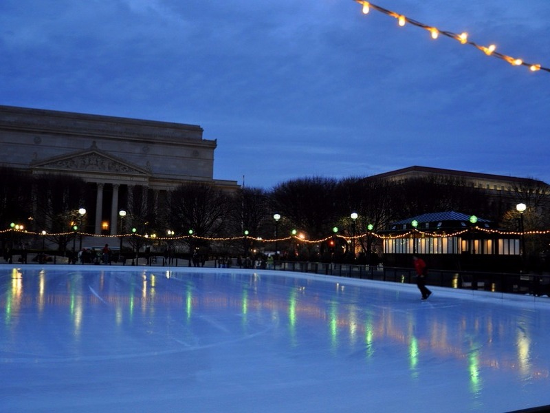 Ice skating in front of the National Archives