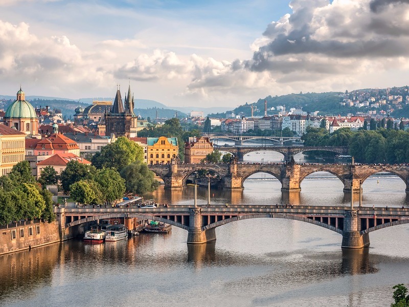 Aerial view of Prague bridges 