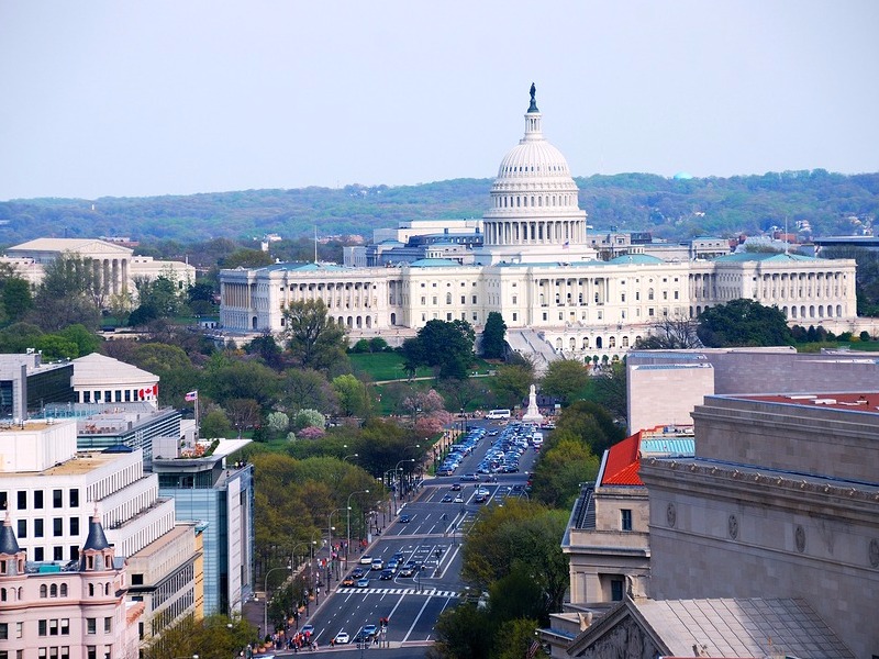 Washington DC aerial view with Capitol Hill and street