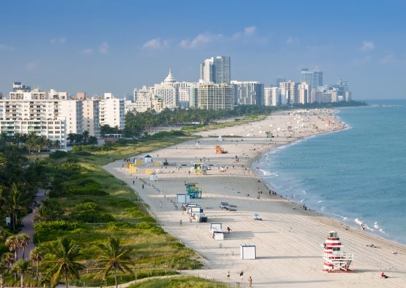 aerial view overlooking Miami Beach