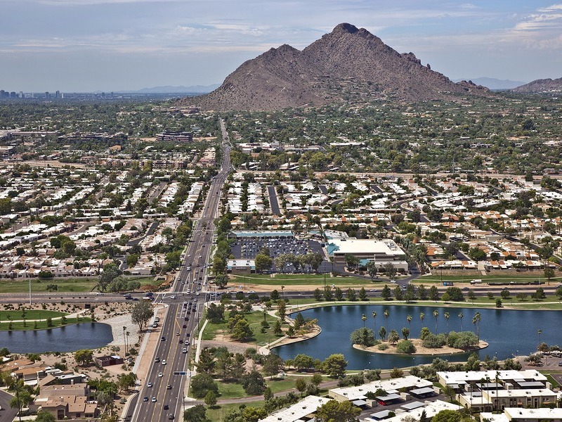 Green Belt of Scottsdale with Camelback Mountain