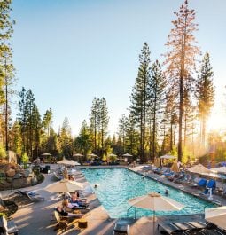 pool area at Rush Creek Lodge and Spa at Yosemite