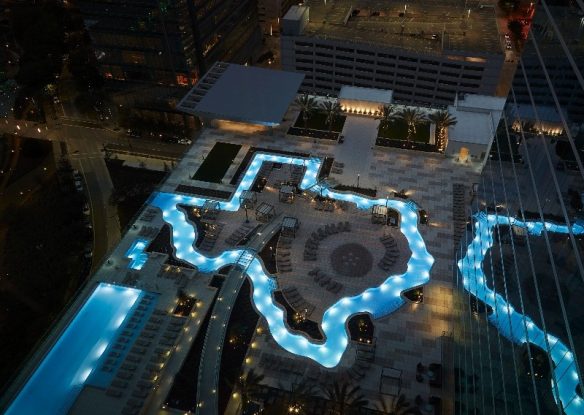 aerial view of lazy river shaped like texas