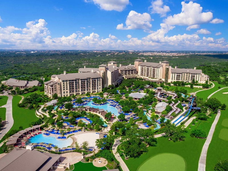 aerial view of JW Marriott showing water park