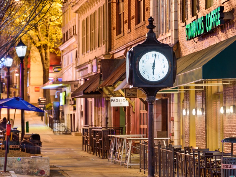 The downtown Main Square and clock in Athens