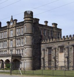 exterior of stone and brick penitentiary