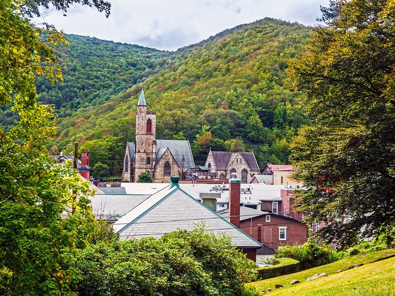 Historic old buildings and the scenic landscape of Jim Thorpe