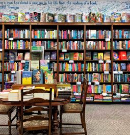 bookshelves and displays at Blue Willow Bookshop