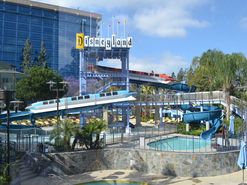 Monorail and Water Slides at the Disneyland Hotel