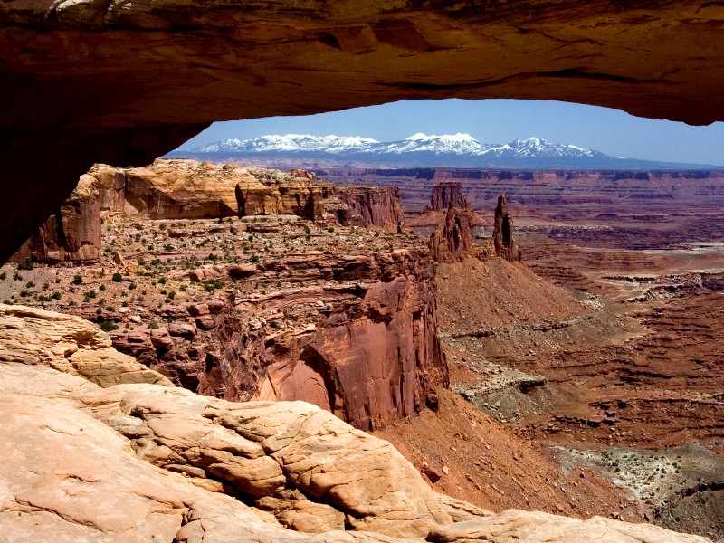 View under the famous arch at Canyonlands National Park