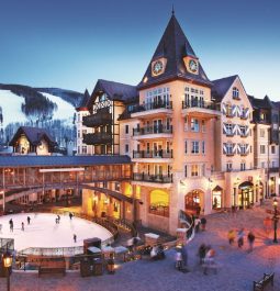 vail square lit up with skating rink