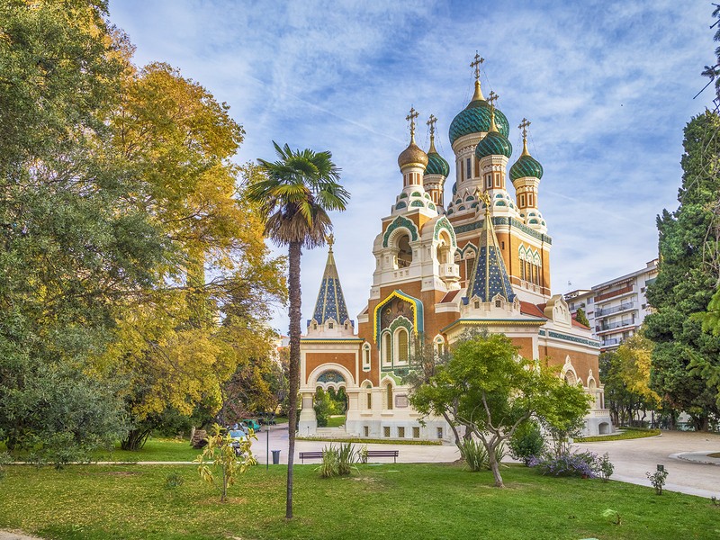 Russian orthodox church in the autumn, Nice, France
