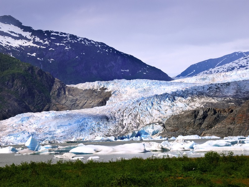 The blue ice of Mendenhall Glacier at Juneau 