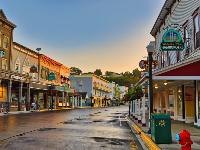 The main street of Mackinac Island is full of quaint shops and restaurants