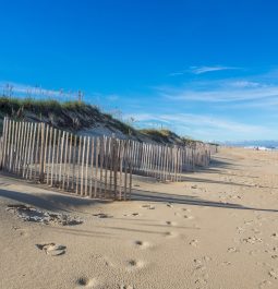 Wood fence at the sandy beach of Hatteras Island