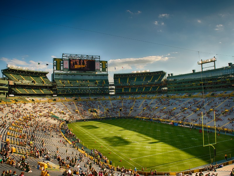 Inside Lambeau Field, fans start coming in for a game