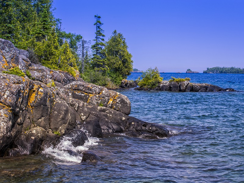 The Lake Superior Shoreline on a bright sunny day, in Isle Royale National Park, Michigan