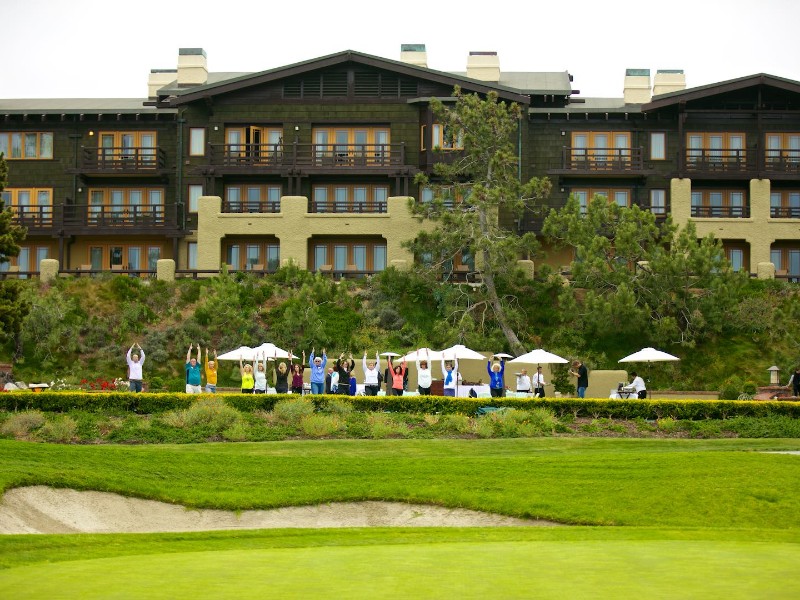 Yoga by the golf course at The Lodge at Torrey Pines