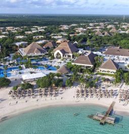 Aerial view of the beach and luxury Bahia Principe Sian Ka'an Don Pablo Collection