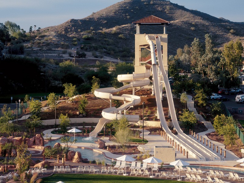 The water park at the Arizona Grand includes a pair of eight-story waterslides.