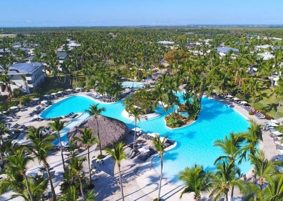 aerial view of resort pool in the dominican republic