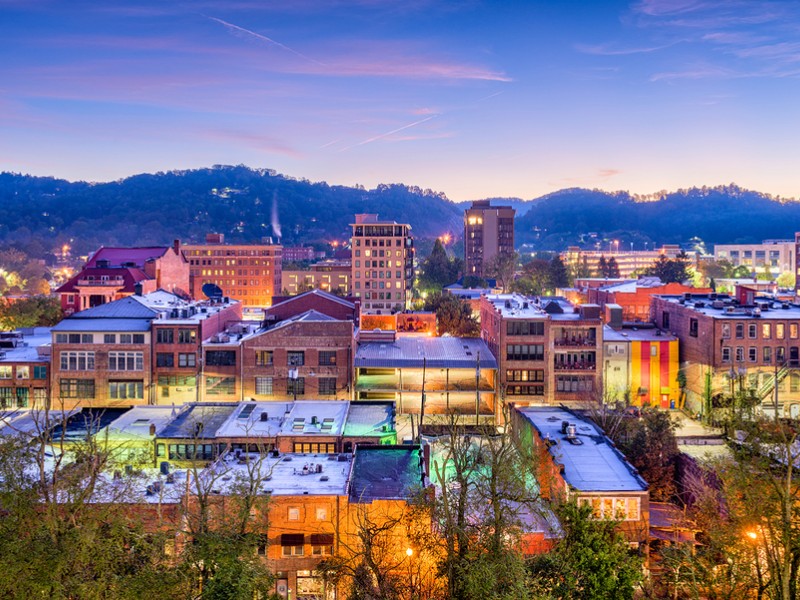 The quaint downtown district of Asheville features a variety of shops, restaurants and attractions.