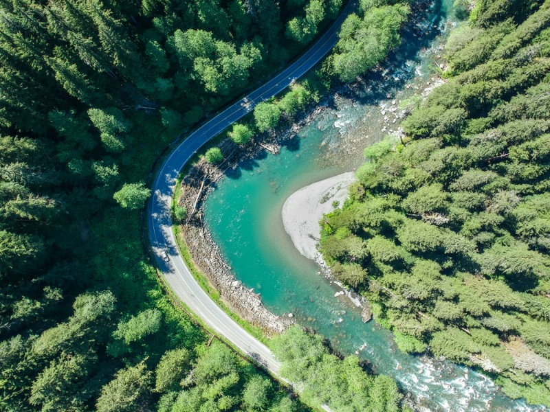 Aerial view of Mountain Loop Highway, Washington