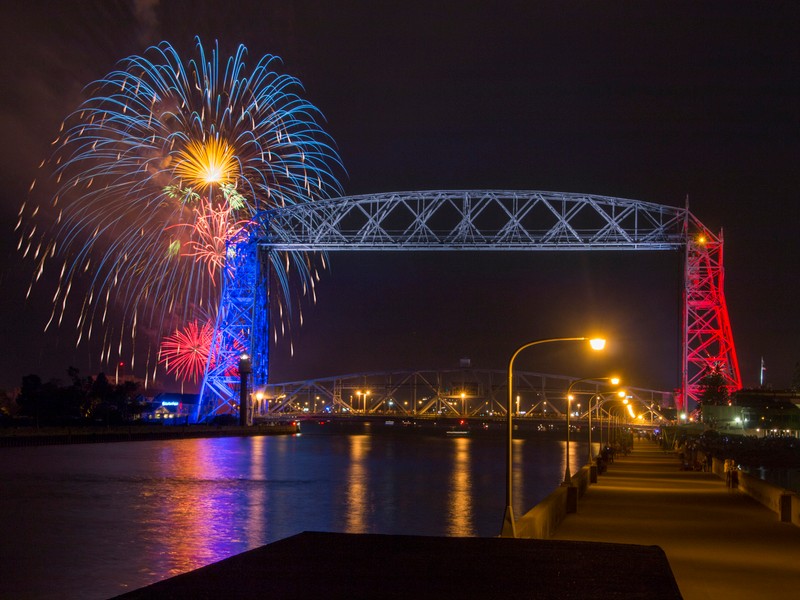 Fireworks are launched in Duluth, Minnesota for the Fourth of July