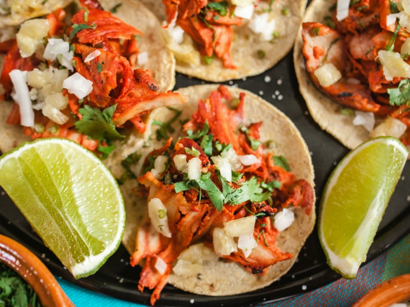 Tacos al pastor street food in Mexico City