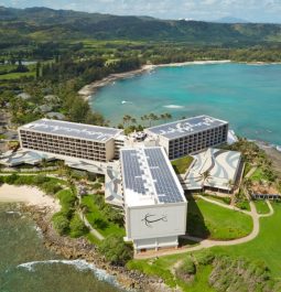 Massive resort with three main buildings all attached and overlooking ocean