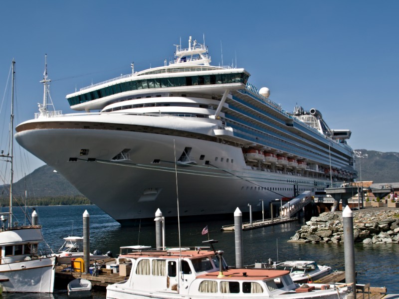 Cruiseship docked in the town of Ketchikan