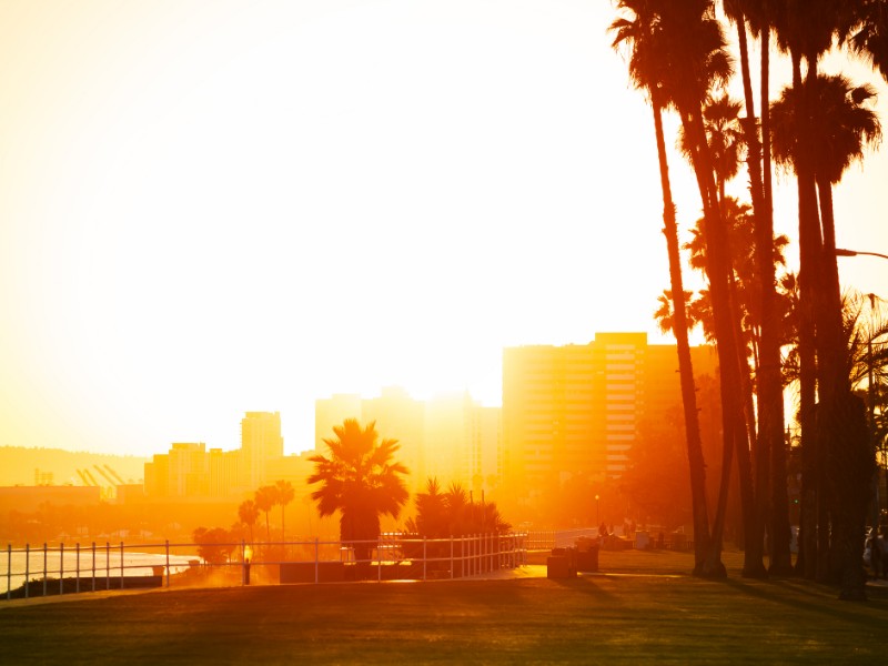 Beautiful sunset over the seafront of Long Beach