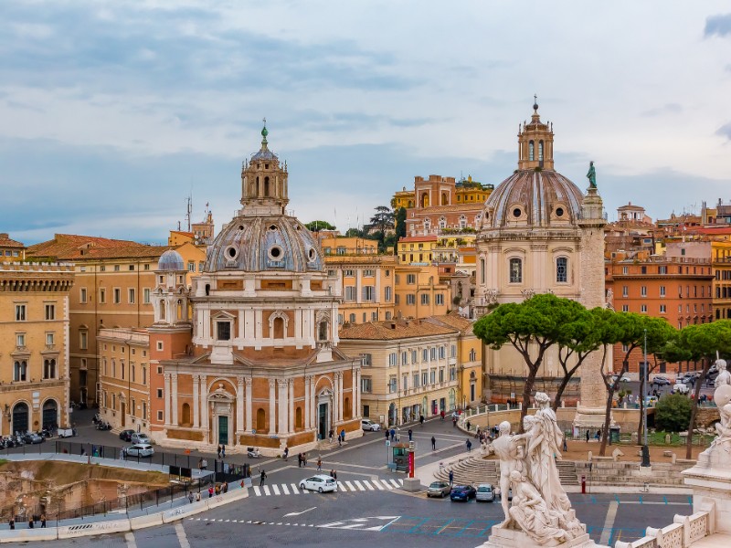 Rome skyline and domes of Santa Maria di Loreto church