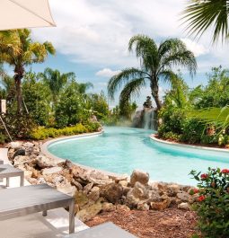 lazy river with loungers at Hilton Orlando