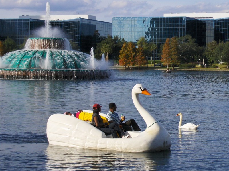 couple on a Swan Boat, Lake Eola