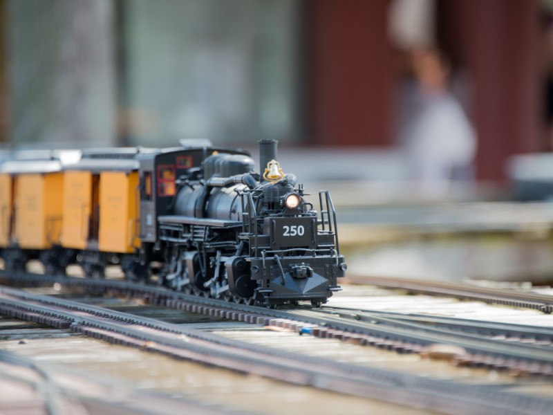 Model train on a track