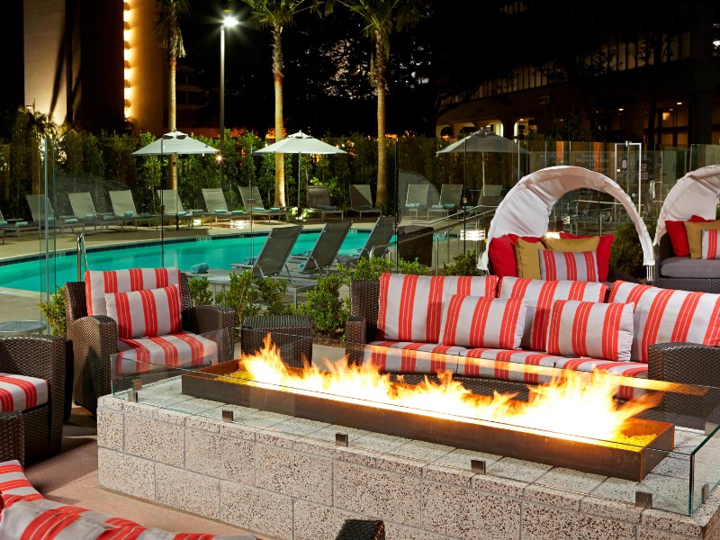 Guests can sit by the outdoor firepit. 